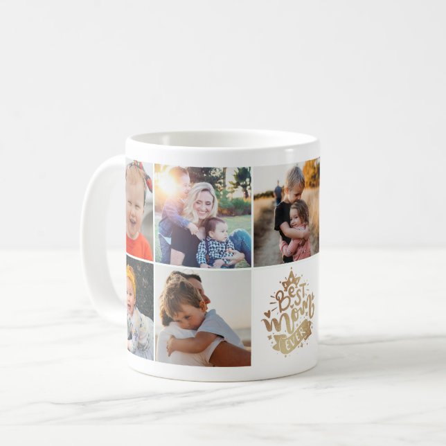 Best Mum Ever Gold Lettering 9 Photo Collage Mummy Coffee Mug (Front Left)