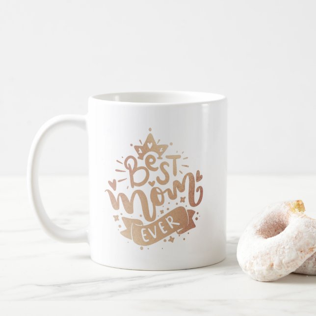 Best Mum Ever Gold Lettering Typography Magic Mug (With Donut)