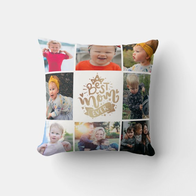 Best Mum Ever Gold Photo Collage Gift Throw Pillow (Front)