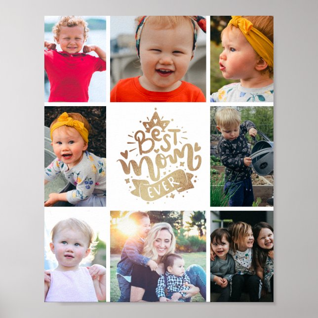 Best Mum Ever Gold Photo Collage Keepsake  Poster (Front)