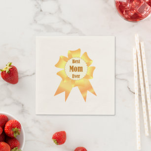 Best mum ever Golden winner award ribbon Napkin