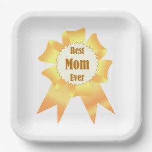 Best mum ever Golden winner award ribbon Paper Plate