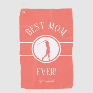 Best Mum Ever Golfer Sports Monogram Womens Coral Golf Towel