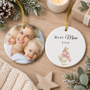 Best Mum Ever Goose Photo Pink Ceramic Ornament