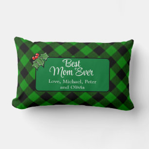 Best Mum ever green black classic Plaid Holly  Lumbar Cushion