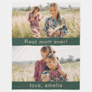 Best Mum Ever Green Two Photo Fleece Blanket
