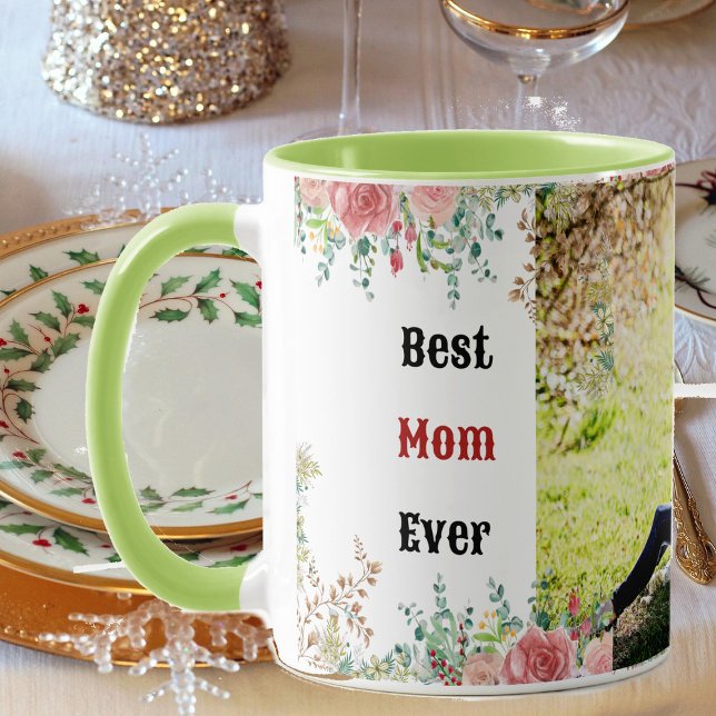 Best Mum Ever Greenery Floral Mother Baby Photo  Mug (Creator Uploaded)