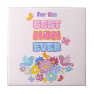 Best Mum Ever Groovy Pastel Floral Mother's Day Ceramic Tile