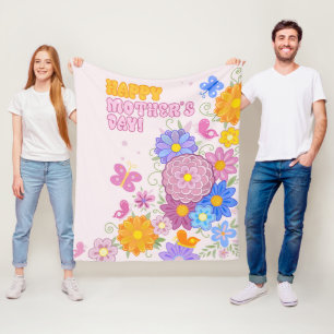 Best Mum Ever Groovy Pastel Floral Mother's Day Fleece Blanket