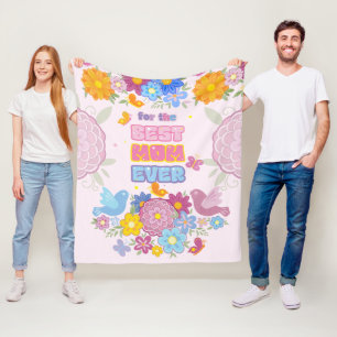 Best Mum Ever Groovy Pastel Floral Mother's Day Fleece Blanket