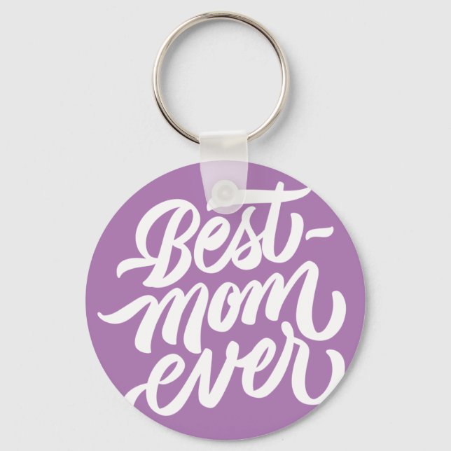 Best Mum Ever Handwritten Script Lavender Key Ring (Front)