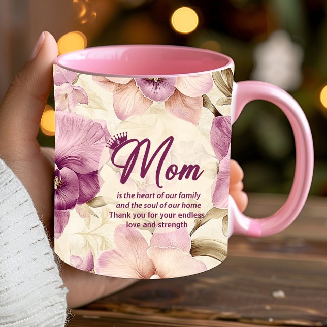 Best Mum Ever Heart Flowers Photo Crown Mother Mug (Best Mom Ever chic elegant for her grandmother grandparents girly  pink kids names make it diy yours)