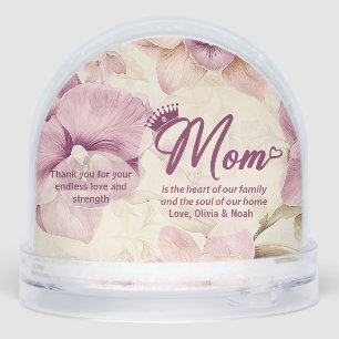Best Mum Ever Heart Flowers Photo crown Snowglobe