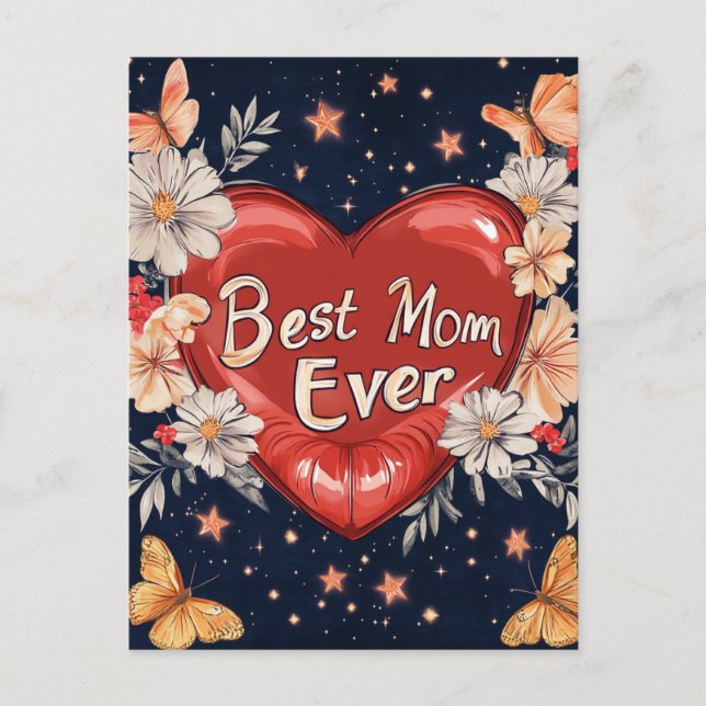 Best Mum Ever Heart Mother’s Day Holiday Postcard (Front)