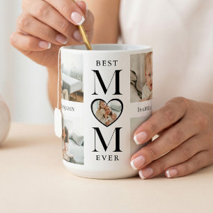 Best Mum Ever Heart Personalised 5 Photo Collage Coffee Mug