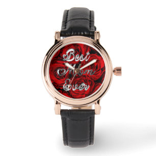 Best Mum Ever Hearts Red Roses Floral Watch