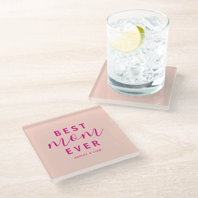 Best Mum Ever Hot Pink Script Mother's Day Glass Coaster (Angled)