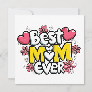 Best Mum Ever – Kawaii Doodle Style with Hearts  Invitation