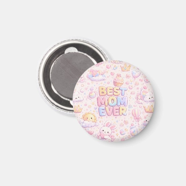 Best Mum Ever Kawaii Pastel Pattern Magnet (Front/Back)