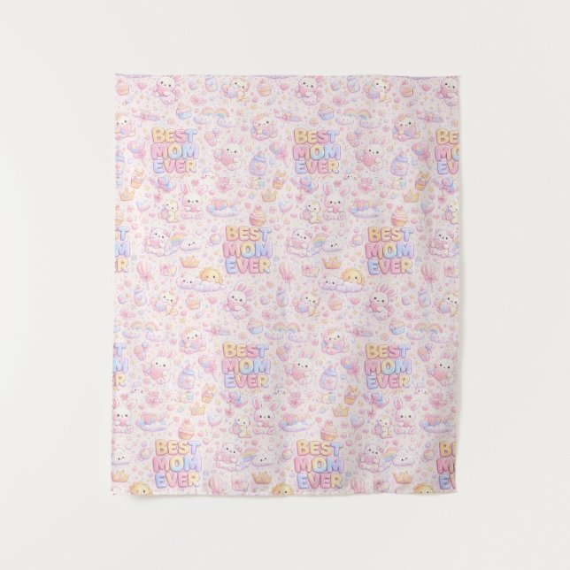 Best Mum Ever Kawaii Pastel Pattern Tapestry (Front)
