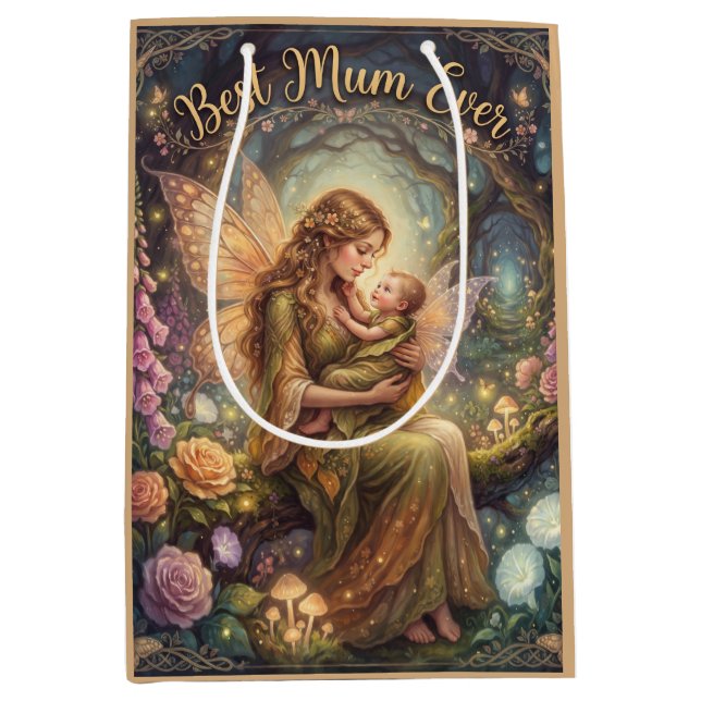 "Best Mum Ever" Magical Fantasy Illustration  Medium Gift Bag (Front)
