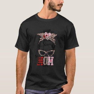 Best Mum Ever Messy Hair Bun Leopard Heart Women M T-Shirt