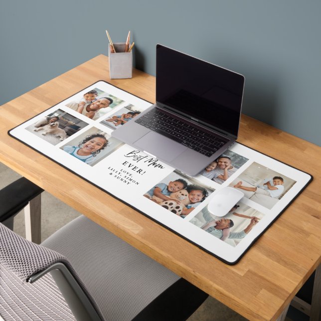 Best Mum Ever | Modern 9 Photo Collage Grid Desk Mat (Office 2)