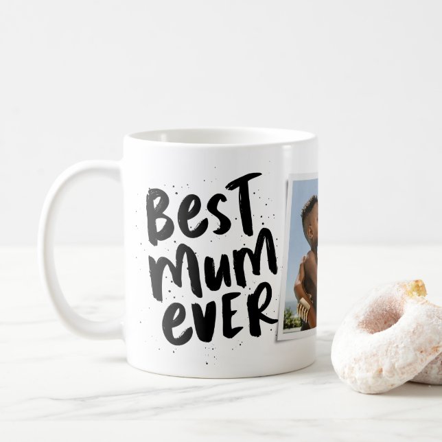 Best mum ever modern black photo Mother's Day Coffee Mug (With Donut)
