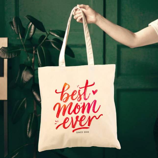 Best Mum Ever Modern Chic Red Script Typography Tote Bag (Creator Uploaded)