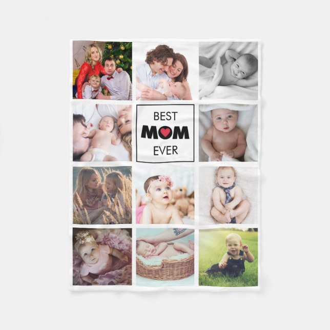 Best Mum Ever Modern Cute Photo Collage Custom  Fleece Blanket (Front)