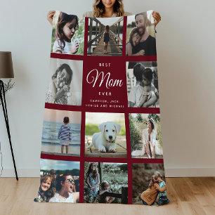 Best Mum Ever Modern Instagram Red Photo Collage Fleece Blanket