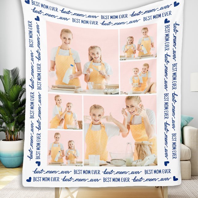 Best Mum Ever Modern Personalised 6 Photo Fleece Blanket (Creator Uploaded)