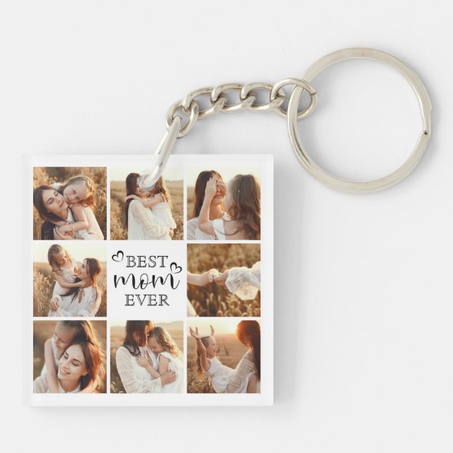 Best Mum Ever Modern Photo Collage Custom Gift Key Ring (Back)