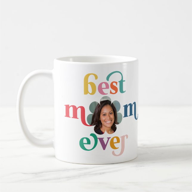 Best Mum Ever Modern Photo Kids Names Mother's Day Coffee Mug (Left)