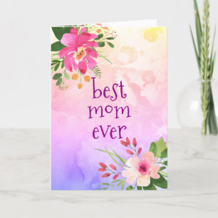 Best Mum Ever Modern Pink Purple Watercolor Floral Card
