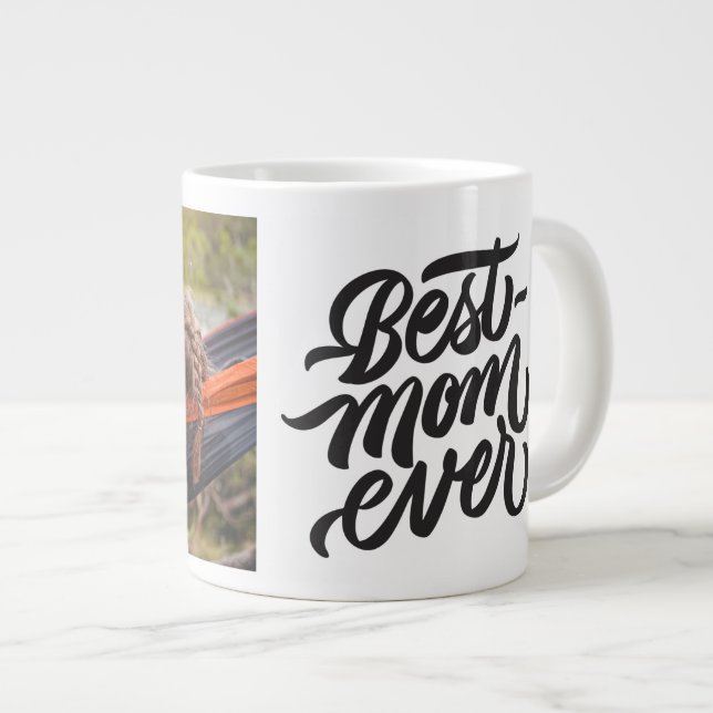 Best Mum Ever Modern Script Personalised Photo Large Coffee Mug (Front Right)