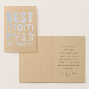 Best Mum Ever Modern Typography   Mothers Day Foil Card