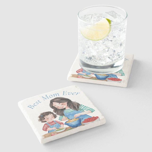 Best Mum Ever Mother & Child Food Prepping Design Stone Coaster (Creator Uploaded)
