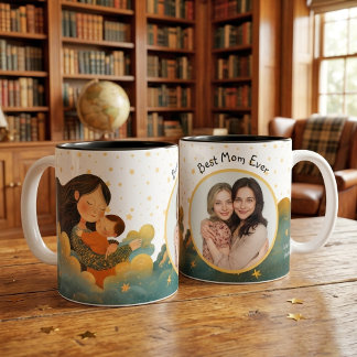 Best Mum Ever Mother & Child Photo Name Two-Tone Coffee Mug