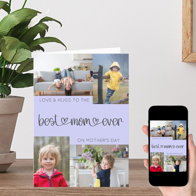 Best Mum Ever Mother's Day 4 Photo Collage Lilac Holiday Card (Creator Uploaded)