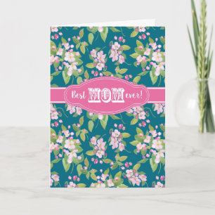 Best Mum Ever Mother's Day Apple Blossom Dark Blue Card