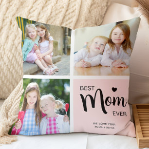 Best Mum Ever Mothers Day Blush Pink Photo Collage Cushion