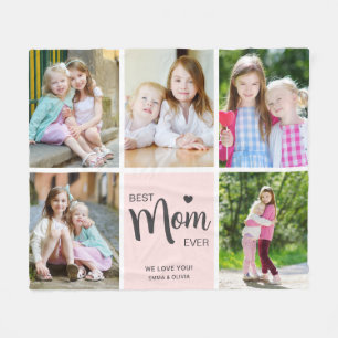 Best Mum Ever Mothers Day Blush Pink Photo Collage Fleece Blanket