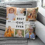 Best Mum Ever - Mother's Day Photo Collage Cushion<br><div class="desc">Celebrate your mum with the "Best Mum Ever" Mother's Day Photo Collage Throw Pillow. This personalised pillow features a beautifully arranged collage of cherished photos, capturing special moments and memories. The heartfelt message "Best Mum Ever" adds a loving touch. Made from high-quality, soft, and durable fabric, it offers both comfort...</div>