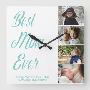 Best Mum Ever Mother's Day Photo Collage Square Wa Wall Clock