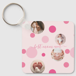 Best Mum ever Mother's Day Photo Pink polka Dots Key Ring