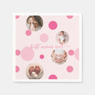 Best Mum ever Mother's Day Photo Pink polka Dots Napkin