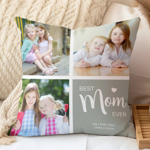 Best Mum Ever Mothers Day Sage Green Photo Collage Cushion