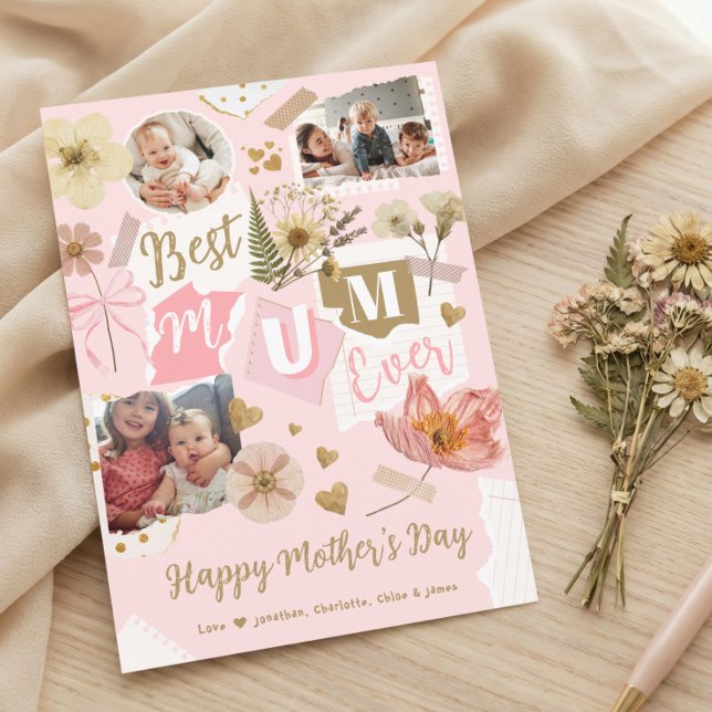 Best Mum Ever Mother's Day Scrapbook Photo Collage Card (Best Mum Ever Mother's Day Scrapbook Photo Collage Card)