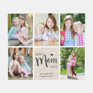 Best Mum Ever Mothers Day Tan Photo Collage Fleece Blanket